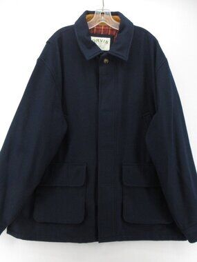 Orvis Jacket XXL Navy Wool Barn Chore Coat Field Hunting Plaid Lined